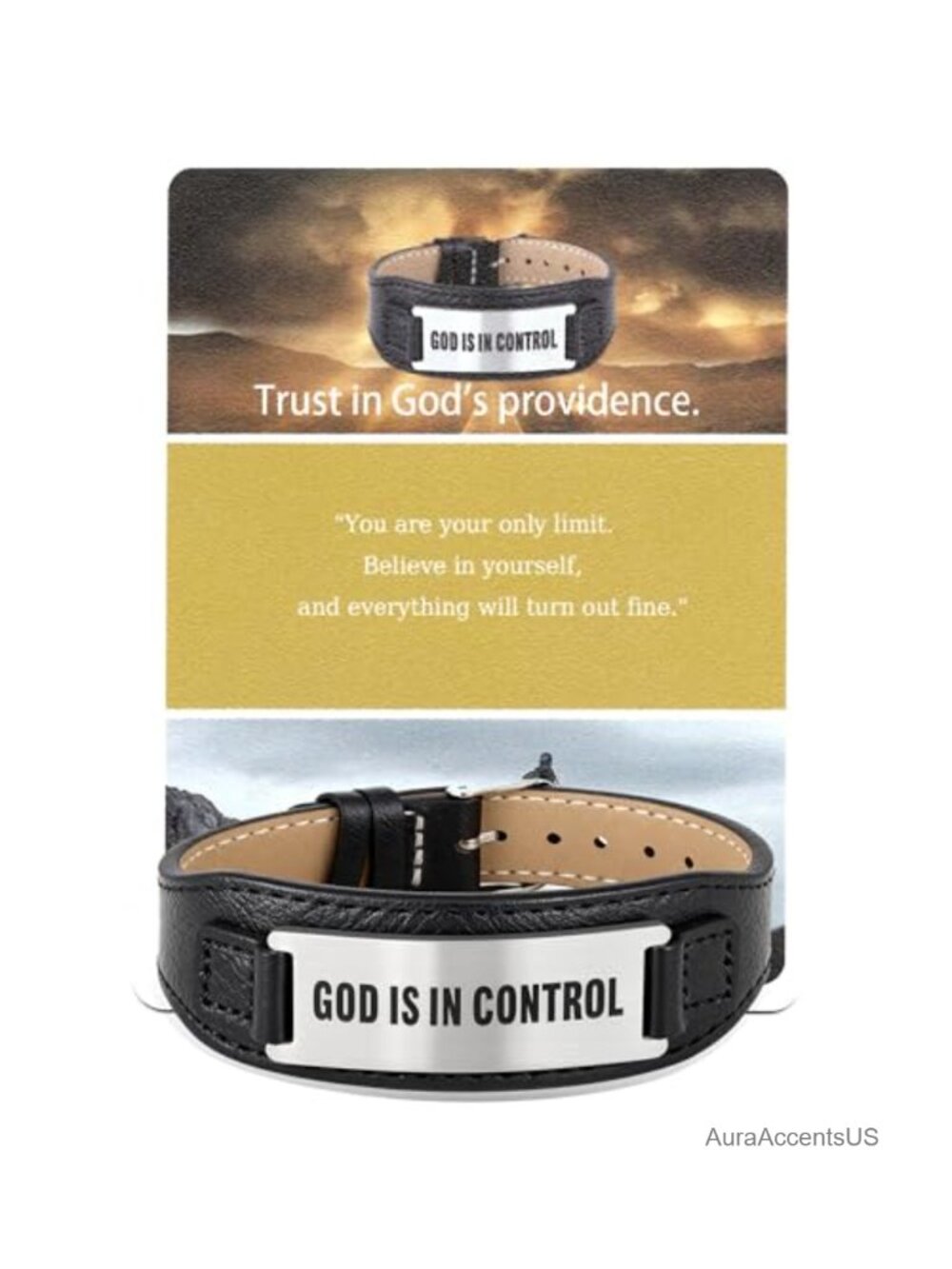 Men's Leather Cuff Bracelet Christian Inspirational Engraved